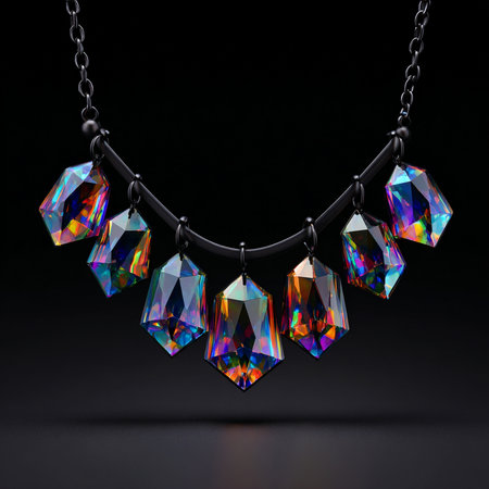 Jewelry necklace with gems on black background. 3d renderingの素材