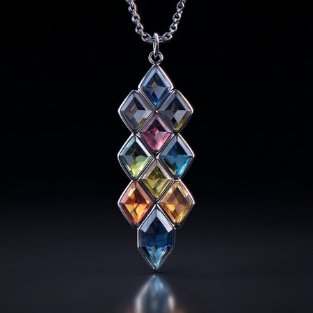 Pendant with multicolored stones on a black background. 3d renderingの素材