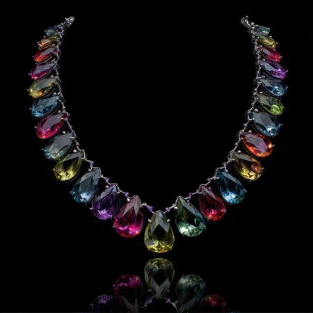 necklace on a black background in the form of a multi-colored glassの素材