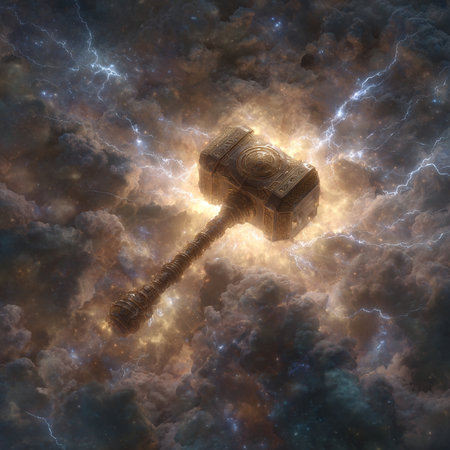 Hammer in the stormy sky with lightning. 3D renderingの素材