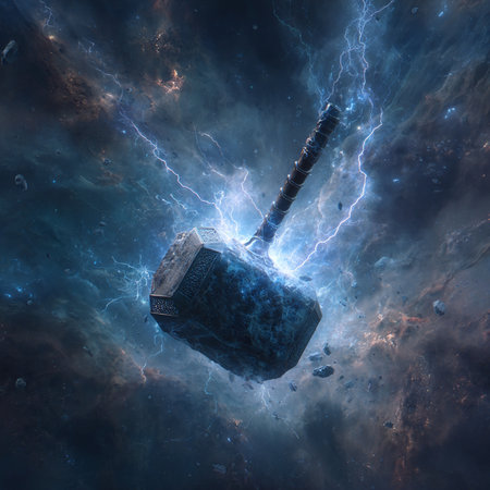 3D rendering of a heavy metal tank in space with lightning.の素材