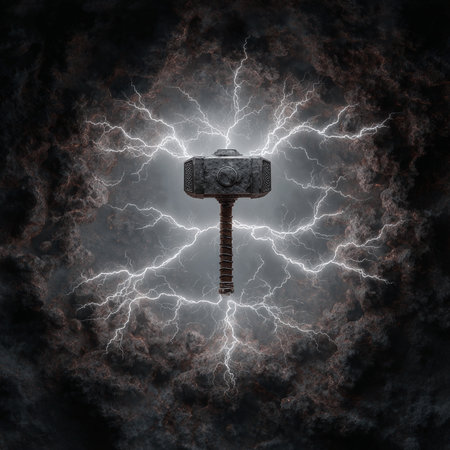 Conceptual image of a key in the middle of a thunderstormの素材