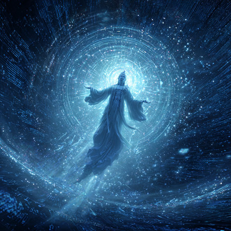 Mystical figure in the space tunnel. 3D illustrations.の素材