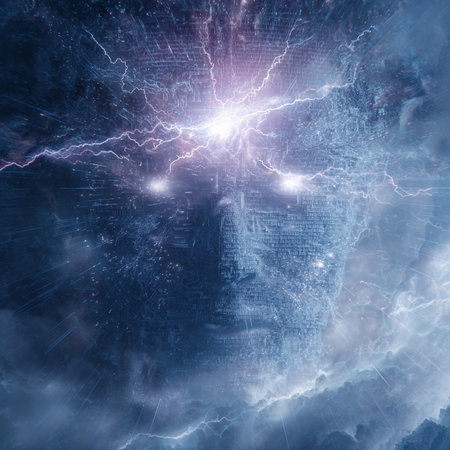 Abstract image of lightning in the night sky. Elements of this image furnished by NASAの素材