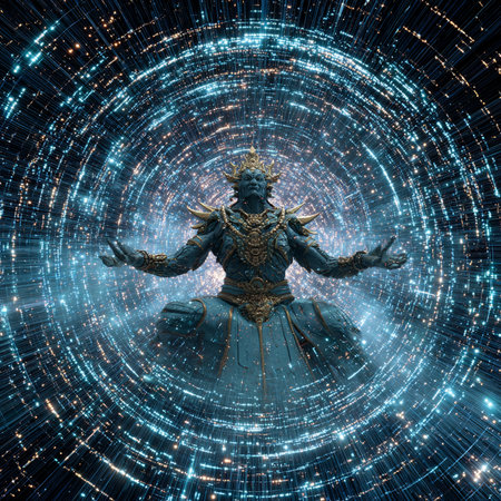 Buddha statue on the background of the universe. 3D renderingの素材