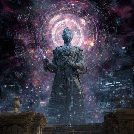 Statue of St. Francis of Assisi on a background of outer spaceの素材