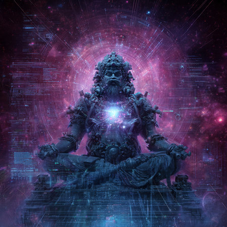 Hindu God Ganesha in cosmic space. 3D renderingの素材