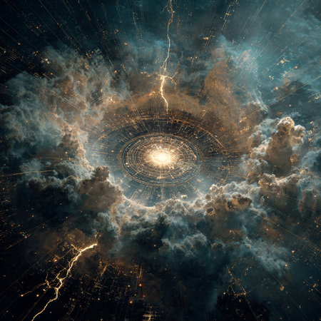 Fractal of lightning in the night sky. 3D renderingの素材