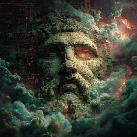 The face of the ancient Greek philosopher in the clouds. 3D renderingの素材