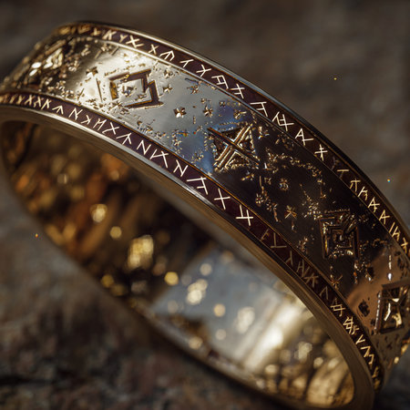 Gold wedding rings on a stone background. Close-up photo.の素材