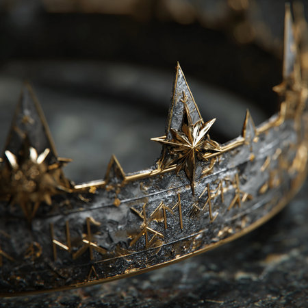 Close-up of a golden crown on a dark background. Selective focus.の素材