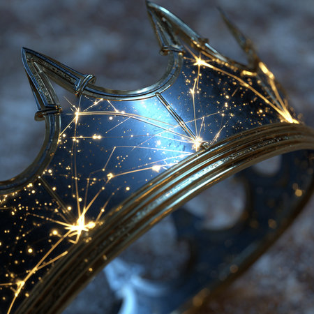 golden crown on a dark background. 3d rendering, 3d illustration.の素材