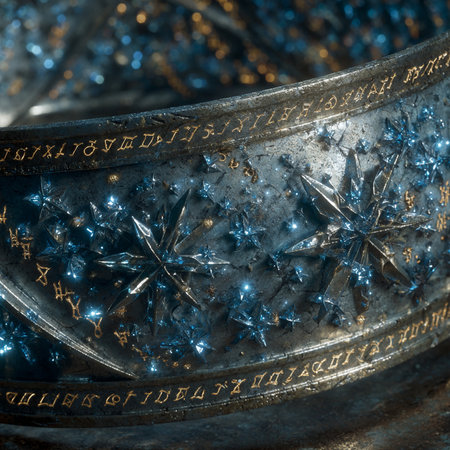 Detail of an ancient bronze vase with a silver ornament.の素材