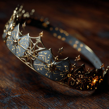 Luxury golden crown on a wooden background close-up.の素材