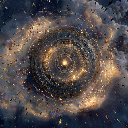 Astronomical clock. Zodiac signs in space. 3D renderingの素材