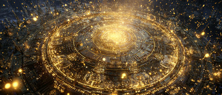 Futuristic city at night 3D rendering with lights and reflectionsの素材