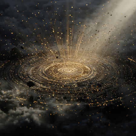 Mystical space background with light rays and stars. 3D renderingの素材