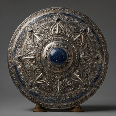 Ancient metal gong on a gray background. 3d rendering.の素材