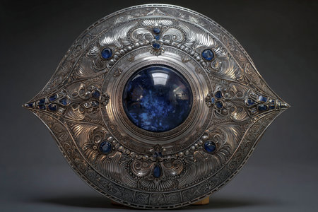 Antique metal fish eye on a gray background. 3d renderingの素材