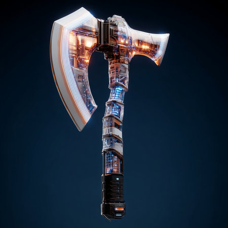 Lumberjack ax isolated on black background. 3D rendering.の素材