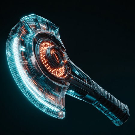 3D Illustration of a headlight on a dark background.の素材