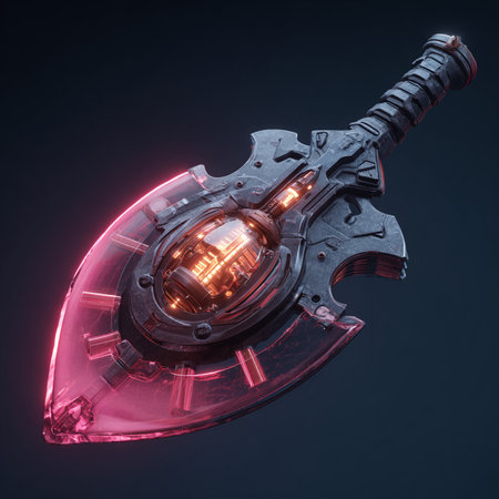 Futuristic sword and shield. 3D rendering. High resolution image.の素材