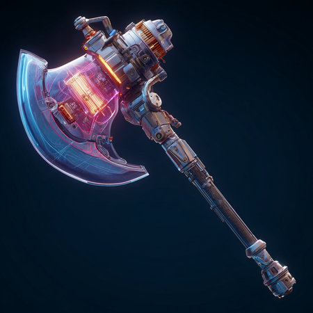 Futuristic robot arm on dark background. 3D Renderingの素材