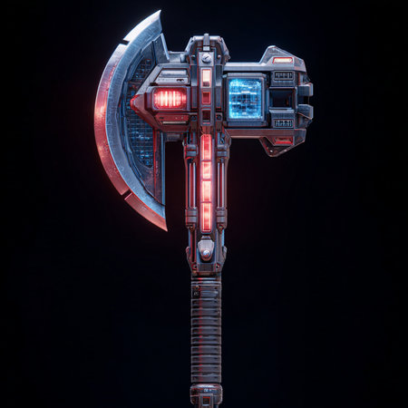 cyberpunk style robot head isolated on black background 3d illustrationの素材