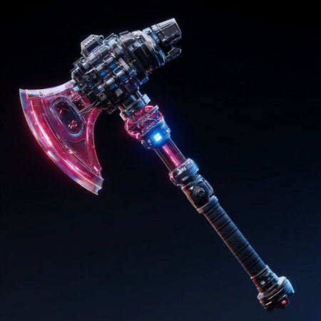 3d rendering of an old battle ax isolated on a black backgroundの素材