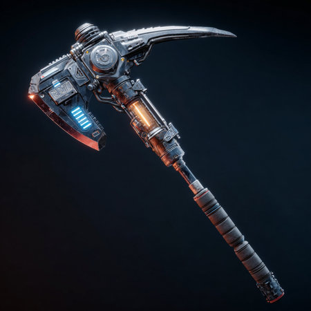 3D CG rendering of a cyberpunk style robot isolated on black backgroundの素材