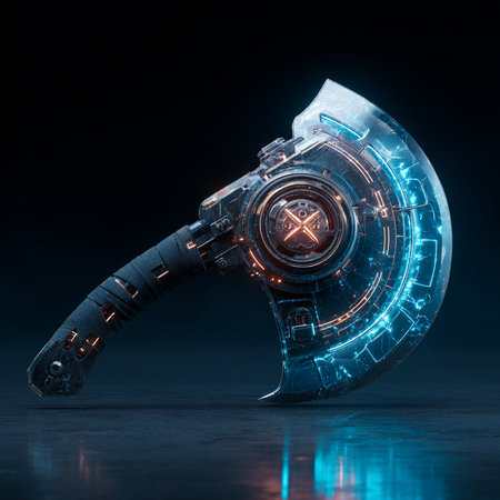 Futuristic robot arm on dark background. 3D Renderingの素材