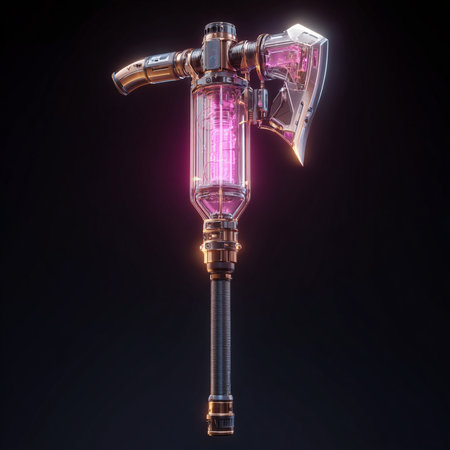 Digital illustration of an electric scythe on black background. 3d renderingの素材