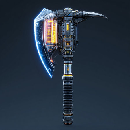Futuristic scythe with neon light. 3d renderingの素材