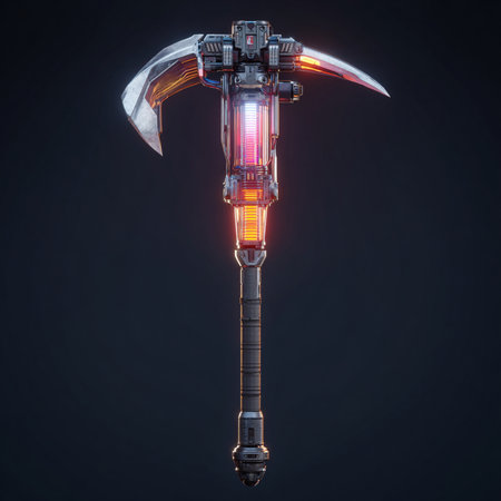 Futuristic robot with glowing head. 3D rendering on black backgroundの素材