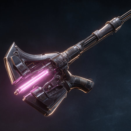 3d illustration of an assault rifle on a dark background with a neon glowの素材