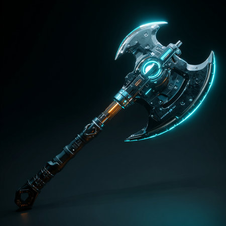 Vintage battle ax on dark background. 3D Rendering.の素材