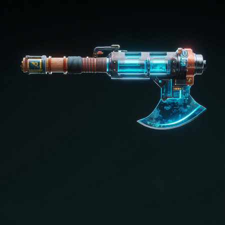 3d render of a laser gun on a dark background with a place for textの素材