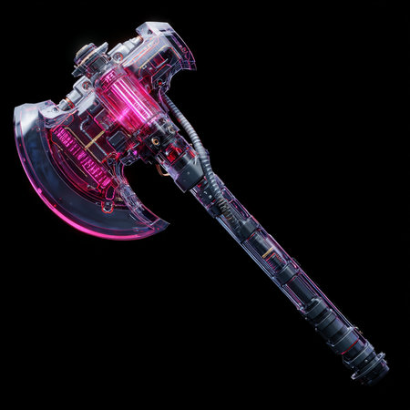 3D CG rendering of cyberpunk robot isolated on black background.の素材