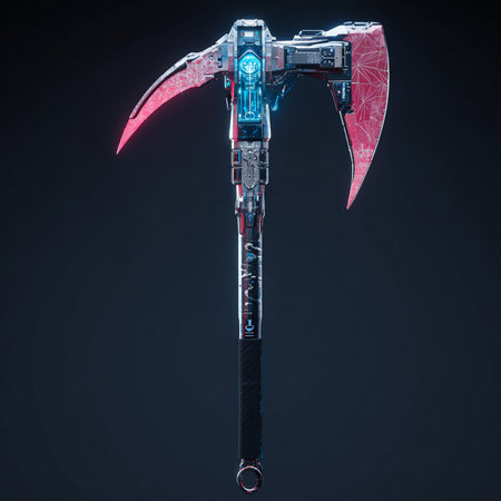 Digital illustration of an ice ax isolated on black background. 3d renderingの素材