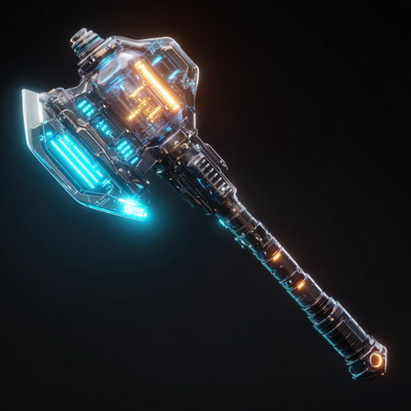 3D rendering of a robot isolated on black background with neon lightsの素材