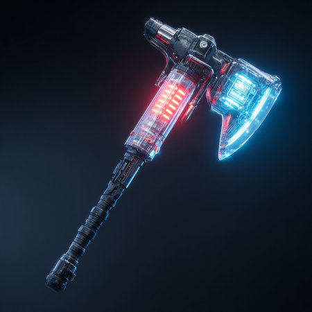 3d rendering of a welding torch on a dark background with blue lightの素材