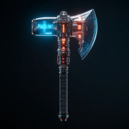 3D rendering of an ax isolated on black background. 3D illustrations.の素材
