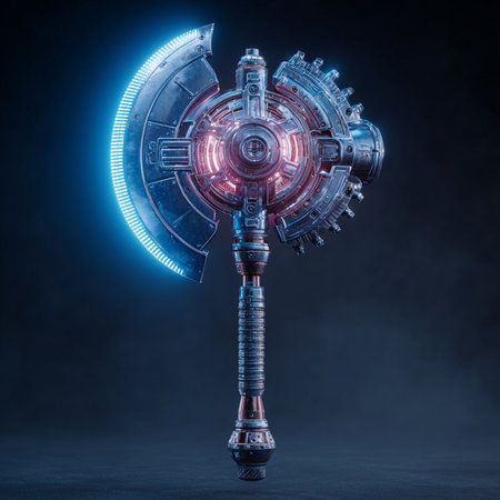 Futuristic robot arm with blue neon light. 3D renderingの素材