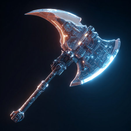 Vintage scythe on a dark background. 3d renderingの素材