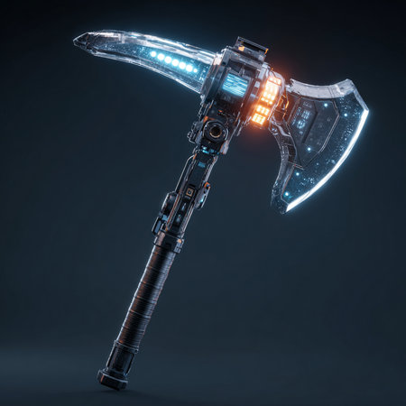 ax isolated on a dark background. 3d rendering, 3d illustration.の素材