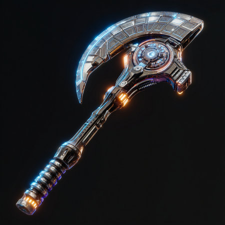 Neon scythe isolated on black background. 3d illustrationの素材