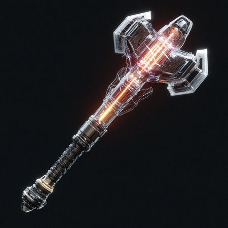 Spaceship on black background. 3D rendering. Neon lights.の素材