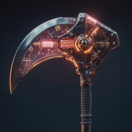 Vintage metal ax on a black background. 3D Renderingの素材