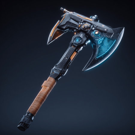 Ax on a black background. 3d illustration. Close-up.の素材