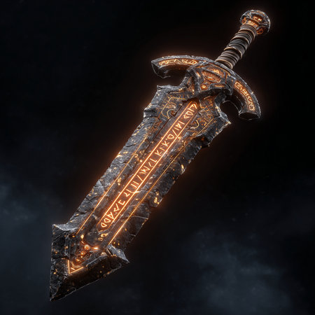 Futuristic sword with neon sign on a black background. 3d renderingの素材